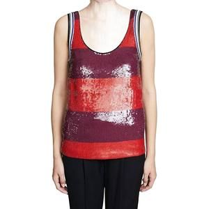 NEW 3.1 PHILLIP LIM striped sequin tank top in poppy red/chocolate